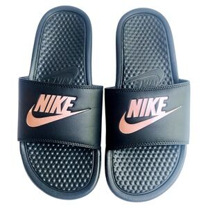 Nike Black and Pink Slides Size 9